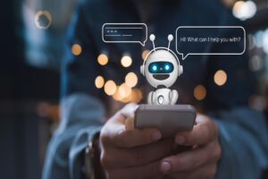 Homem digitando em um chatbot para instagram da sua empresa de confiança