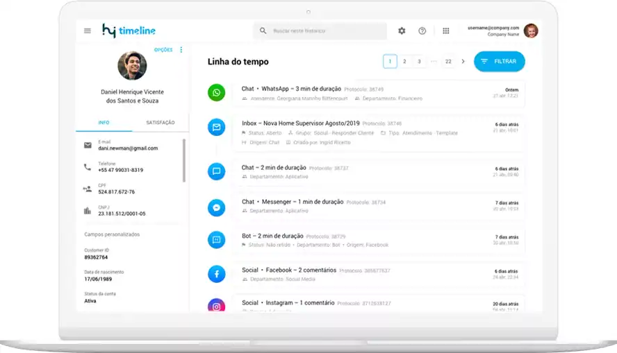 Atendimento unificado de diversos canais na plataforma Hi Timeline